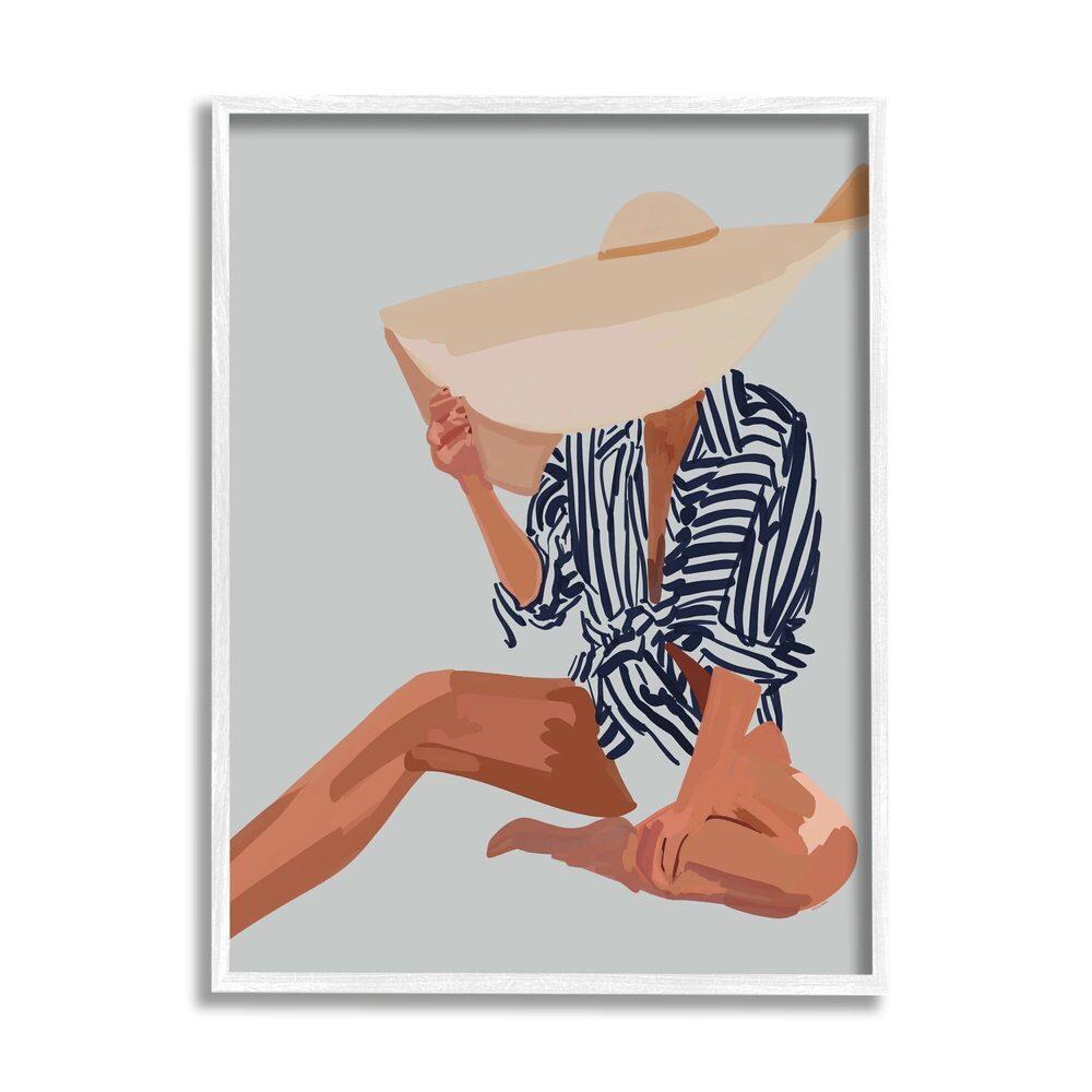 7710 Obscured By Sun Hat Summer Beach Portrait Framed Wall Art, Design By